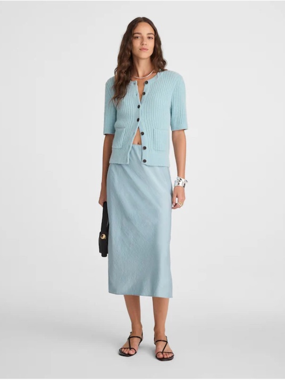 Satin Blue Midi Skirt